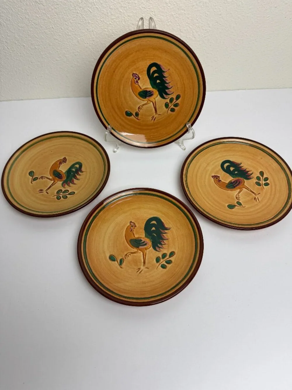 Pennsbury Pottery Rooster Set 4 Server Plate Dish Americana Folk Art Farmhouse